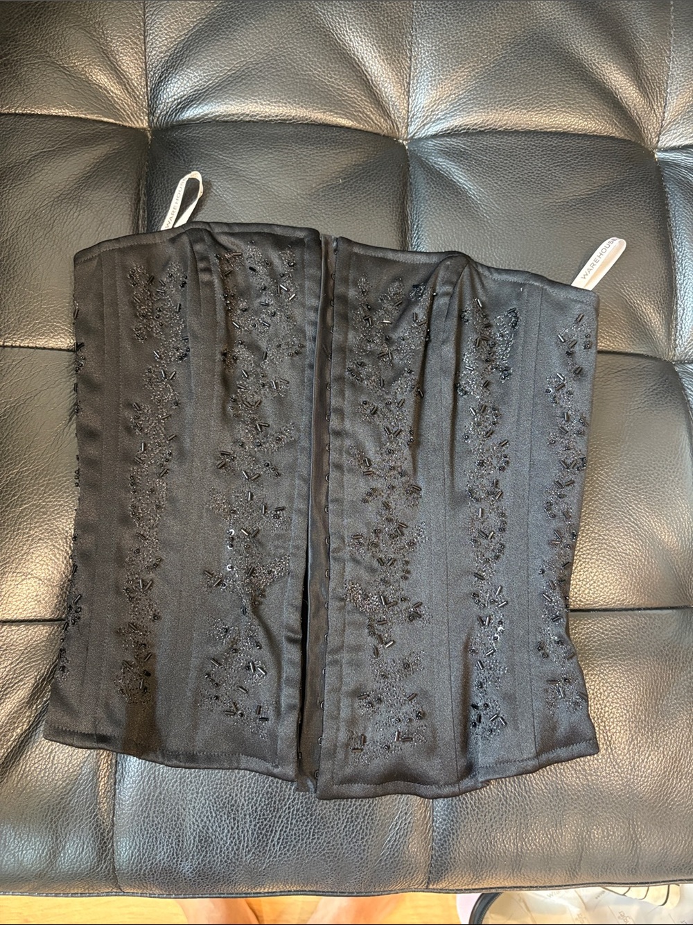 Warehouse Black Beaded Strapless Bustier Top